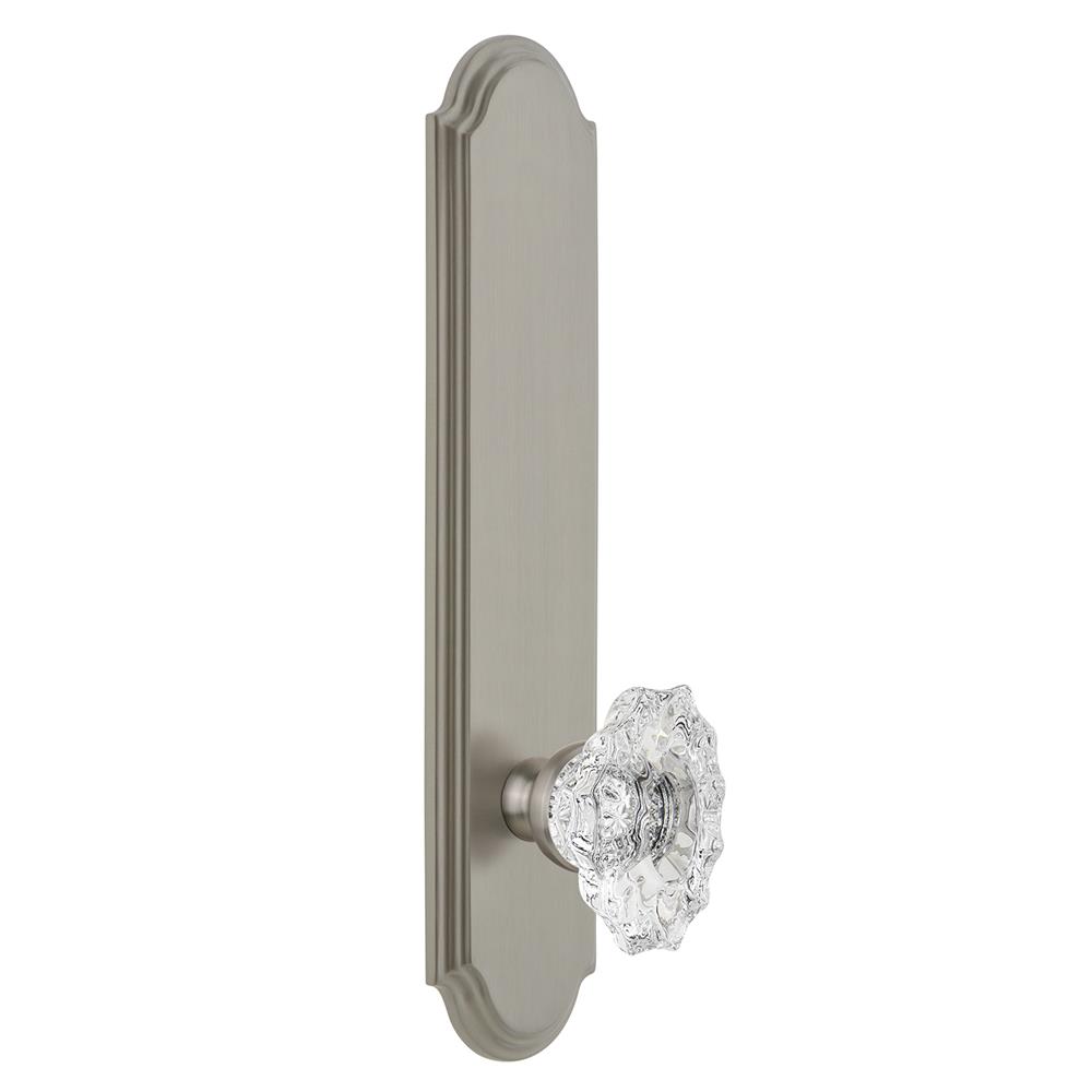 Grandeur by Nostalgic Warehouse ARCBIA Arc Tall Plate Privacy with Biarritz Knob in Satin Nickel
